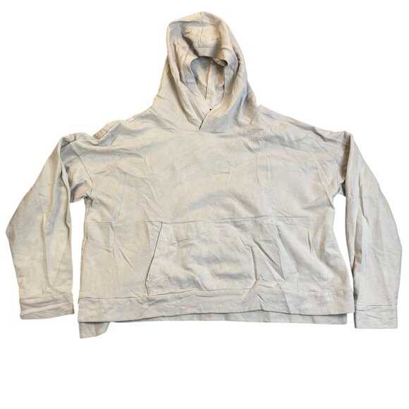 FLX Womans Cropped Hooded Sweatshirt XL Beige 96% Cotton 4% Spandex Pullover - Picture 1 of 9